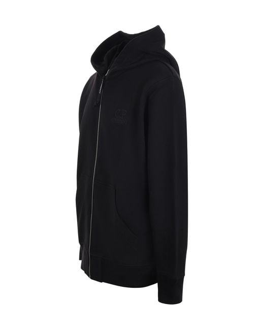 C P Company Black Hooded Zip Sweater for men