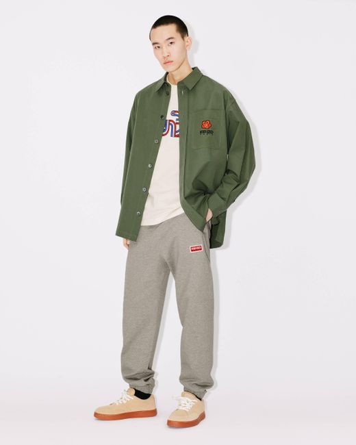 KENZO Gray Logo-Patch Trousers for men