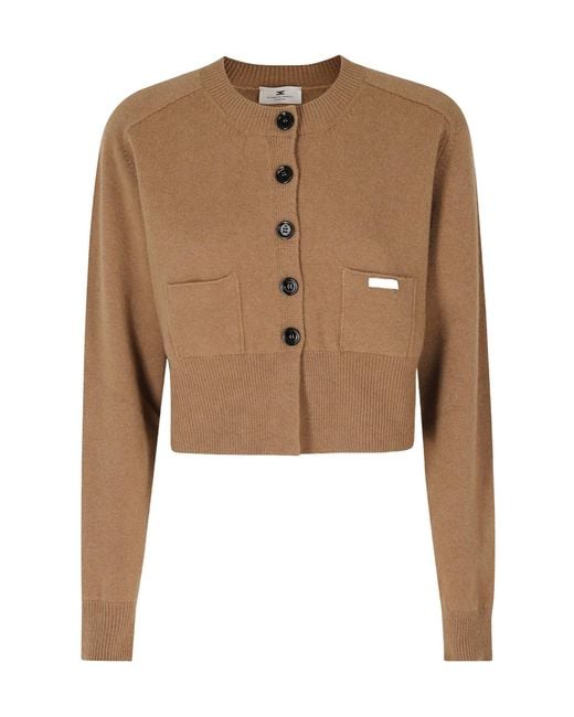 Elisabetta Franchi Natural Long-Sleeve Single-Breasted Cardigan