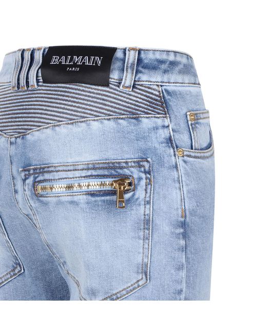 Balmain Blue High Waist Panelled Jeans