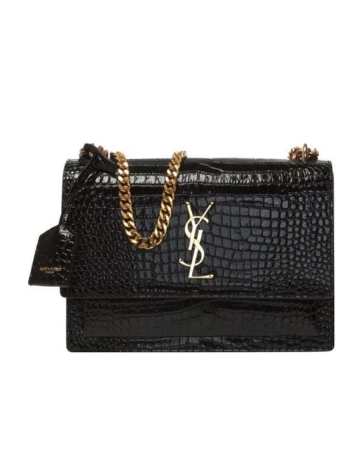 Saint Laurent Black Sunset Embossed Medium Shoulder Bag