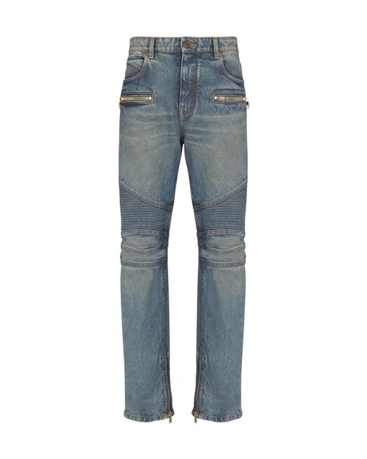 Balmain Blue Vintage Denim Biker Jeans for men