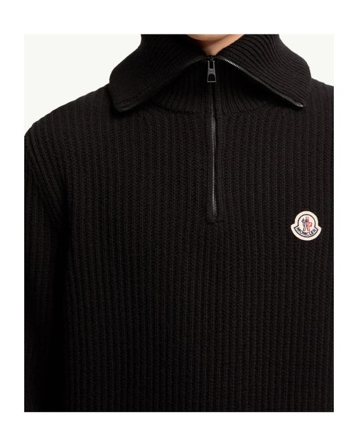 Moncler Black Logo Rib Wool Turtleneck for men