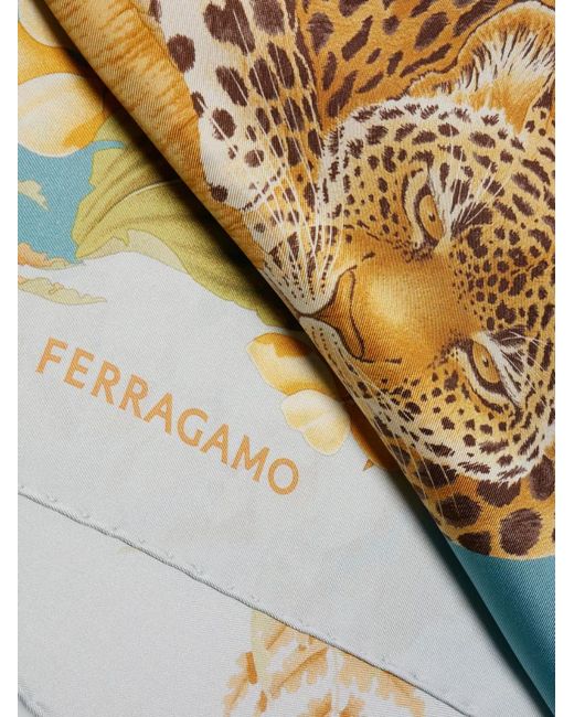 Ferragamo White Jungle Print Silk Scarf