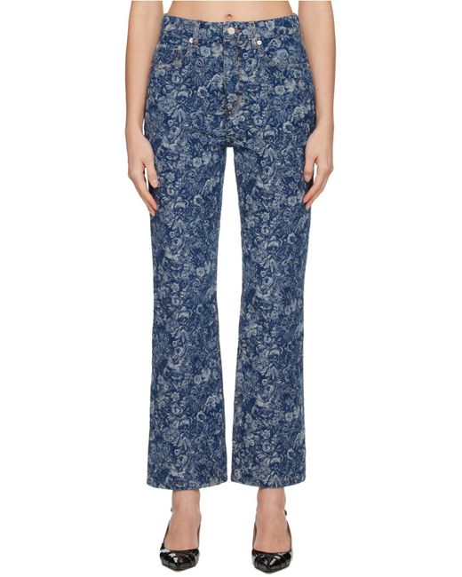 Ganni Blue Floral-Jacquard Jeans
