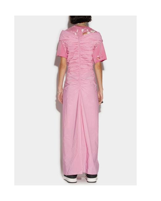 DSquared² Pink Ruched Off-Shoulder Maxi Dress