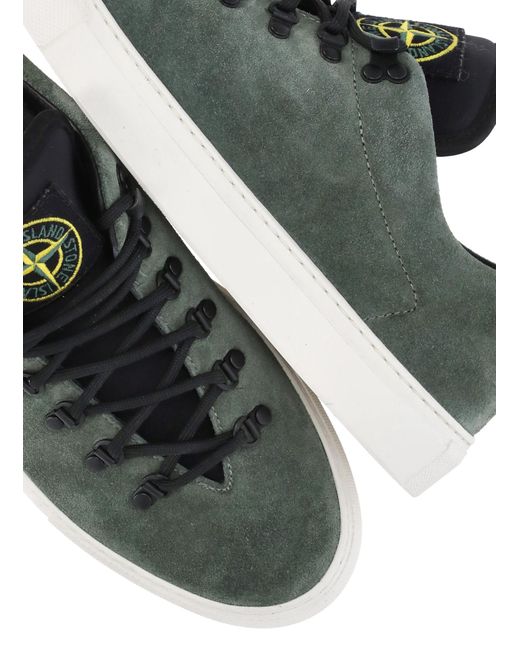 Stone Island Green Logo Patch Low-Top Sneakers for men