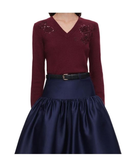 Self-Portrait Purple Burgundy Flower Wool Jumper