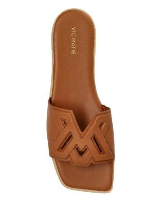 Vic Matié Brown Logo-Debossed Square Open Toe Sandals