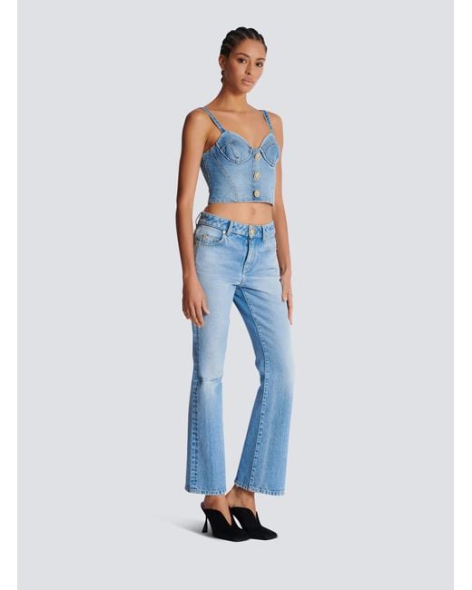 Balmain Blue Denim Bustier Top