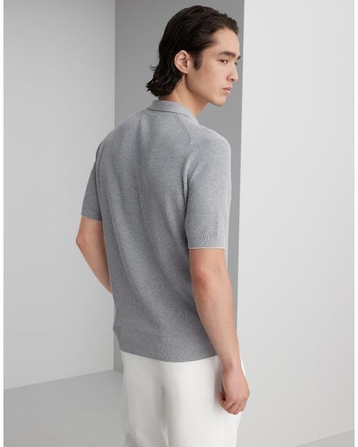 Brunello Cucinelli Gray Short-Sleeved Ribbed-Knit Polo Shirt for men