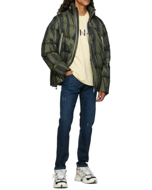 KENZO Green Pleat Camo-Print Puffer Jacket for men