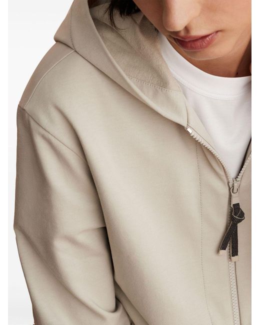 Brunello Cucinelli White Monili Bead-Embellished Zip-Up Hoodie