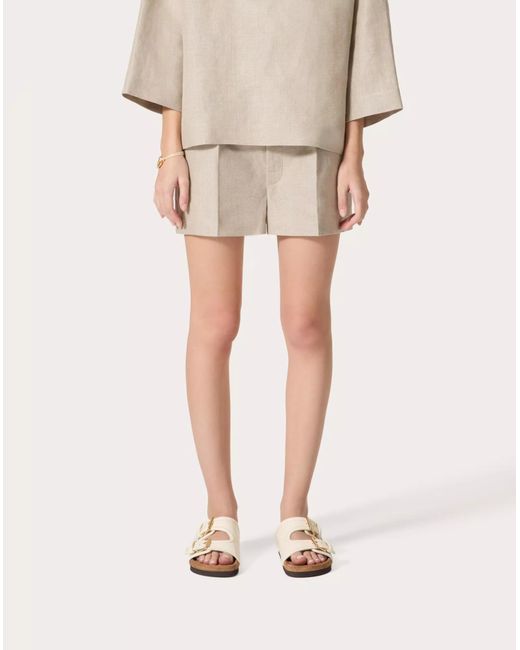 Valentino Natural Mid-Rise Pleated Shorts