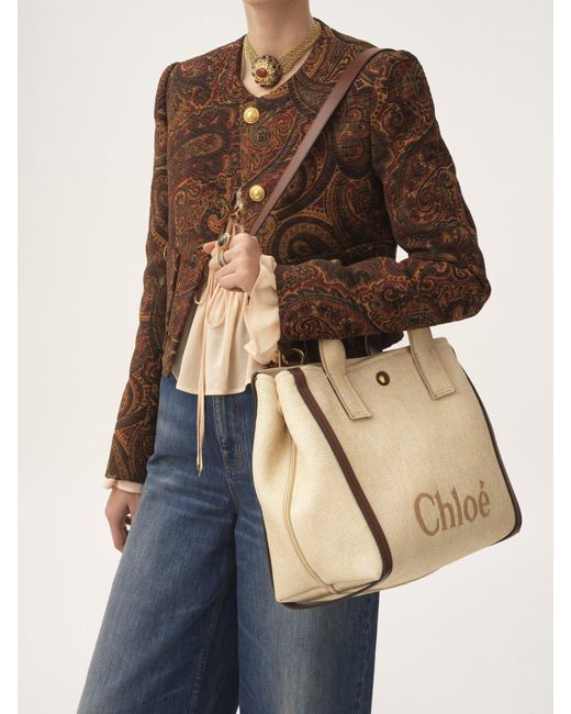Chloé Natural Chloé Carry Logo Detailed Tote Bag