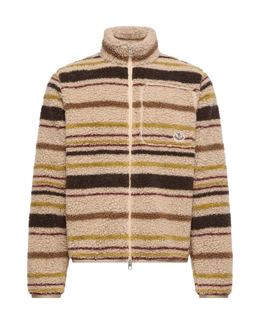 Moncler Natural Striped Teddy Zip-Up Cardigan for men