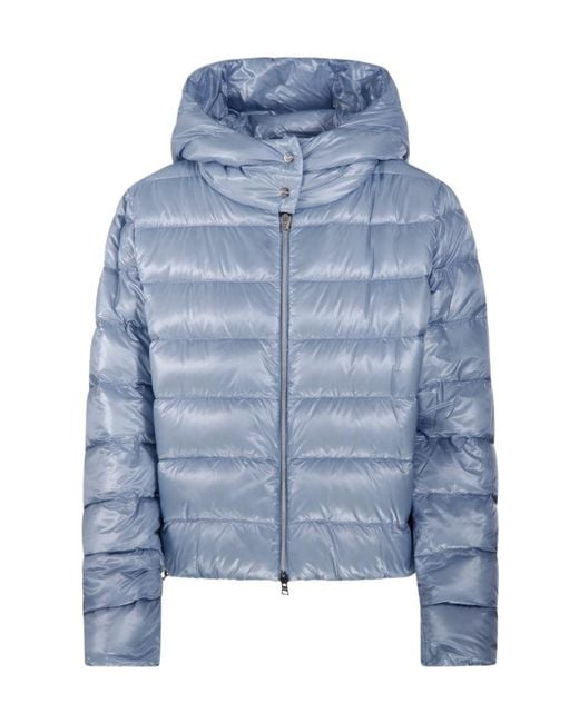 Herno Blue Hooded Quilted Jacket