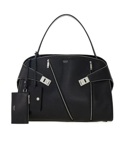 Ferragamo Black Hug Soft Shoulder Bag (L)