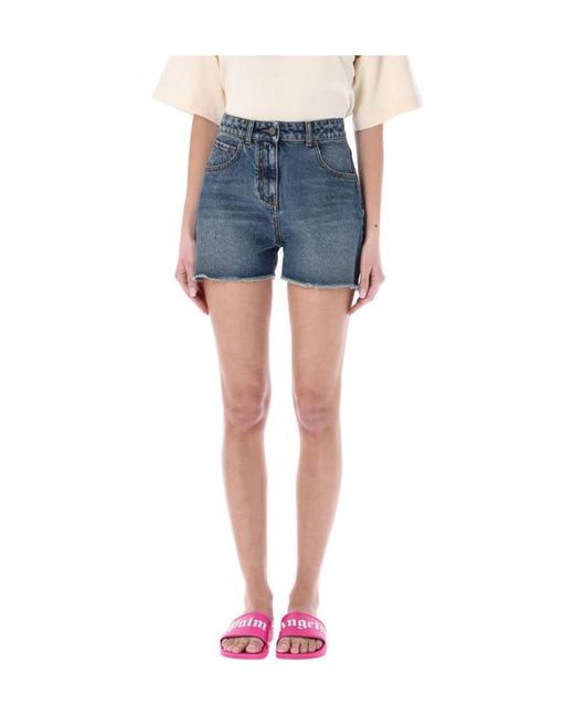 Palm Angels Blue Embroidered Denim Shorts