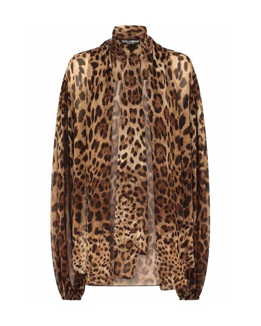 Dolce & Gabbana Brown Leopard Printed Elasticated Cuffs Blouse