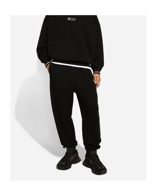 Dolce & Gabbana Black Logo Patch Drawstring Pants for men