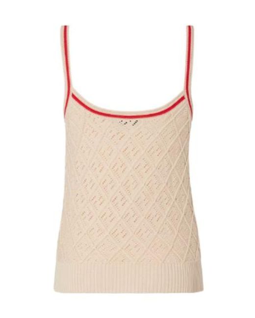 Fendi Natural Argyle Motif Openwork Knitted Tank Top