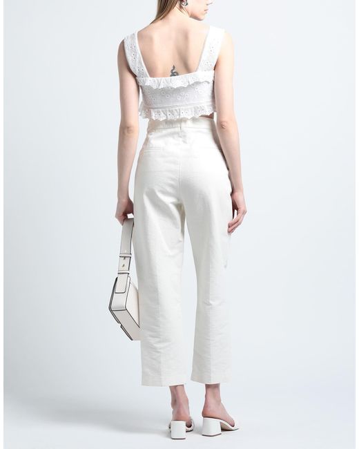Isabel Marant White Solid Color Lace Sleeveless Crop Top