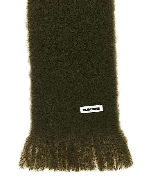 Jil Sander Green Logo Patch Mohair Scarf