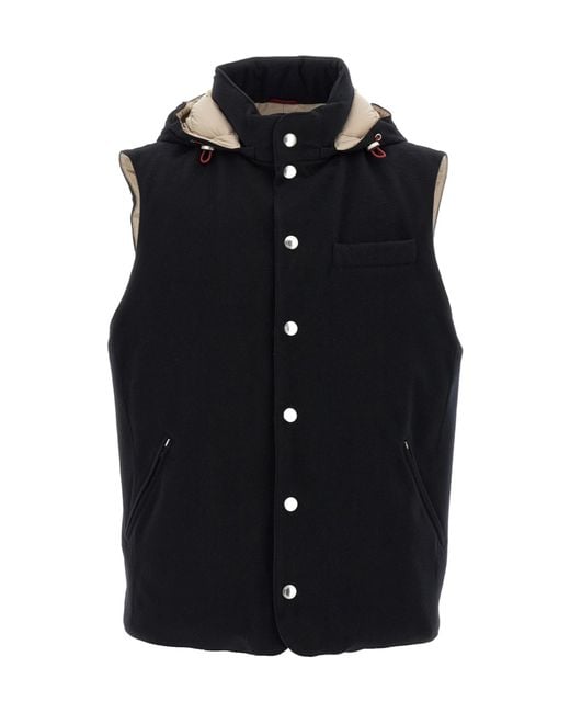 Brunello Cucinelli Black Hooded Padded Vest for men