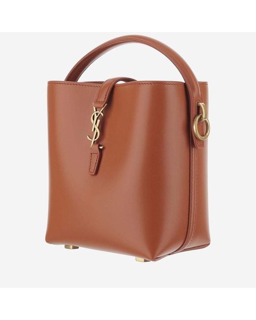 Saint Laurent Brown Mini Le 37 Logo-Plaque Bucket Bag
