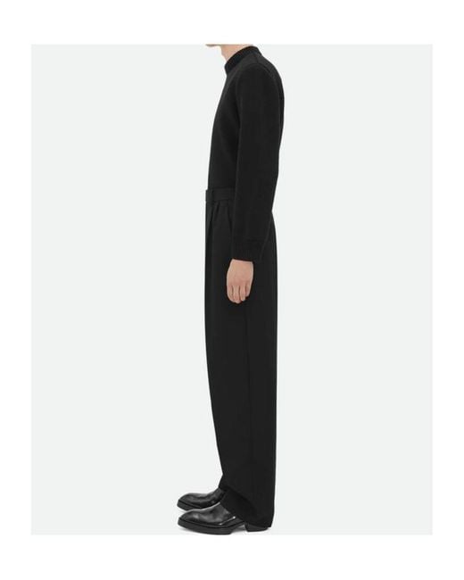 Bottega Veneta Pleated Straight Leg Trousers in Black for
