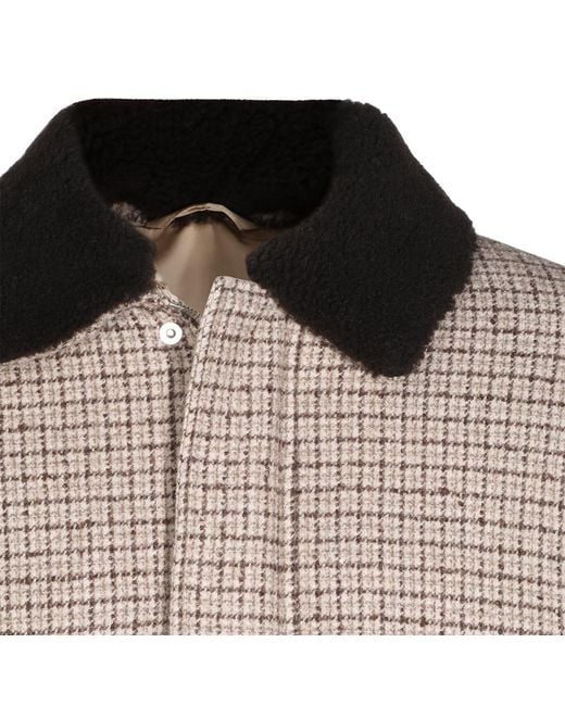 Eleventy Brown Checked Shearling-Collar Jacket for men