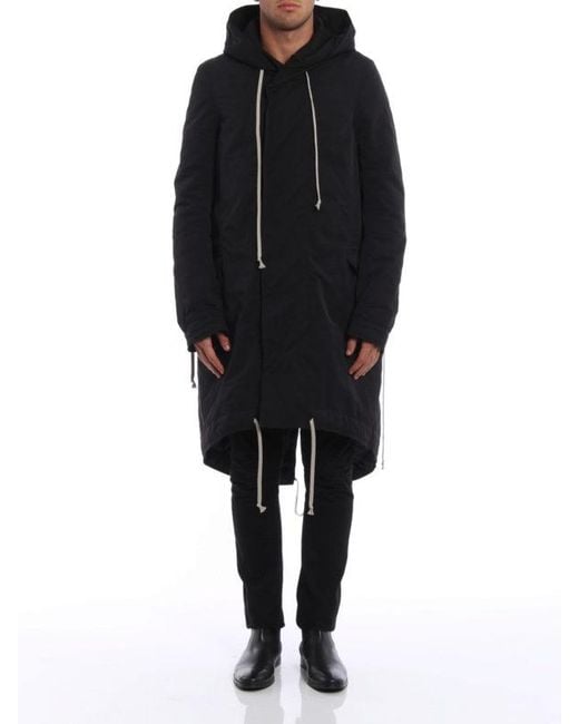 Rick Owens Black Drkshdw Hooded Long Parker Coat for men