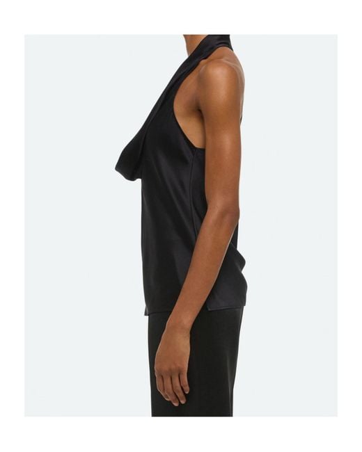 Helmut Lang Black Silk Bias-Cut Cowl Neck Top