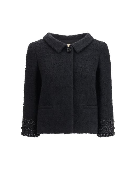 Valentino Black Button Embellished Tweed Jacket