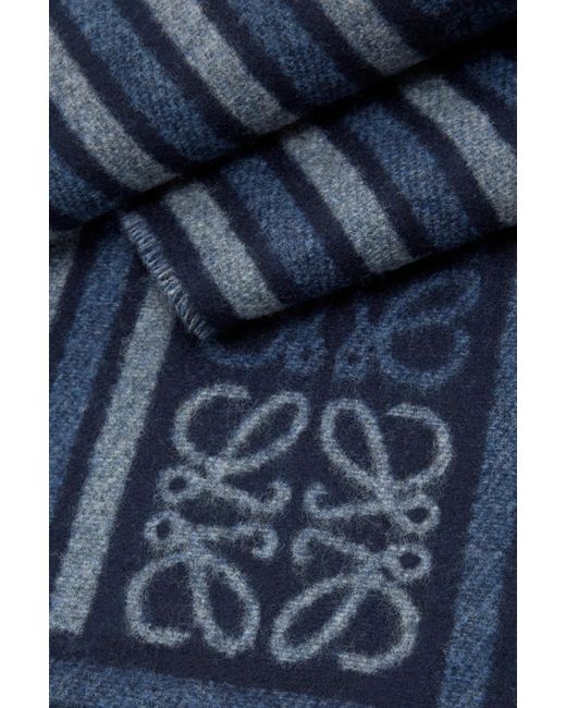 Loewe Blue Anagram Jacquard Fringed Scarf