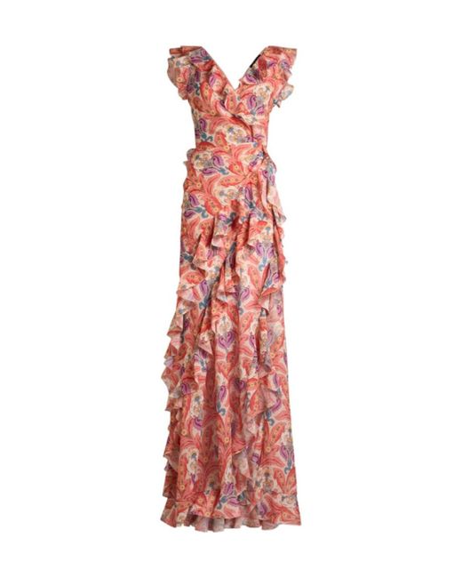 Etro Red Long Dress With Ruffles And Cut-Out