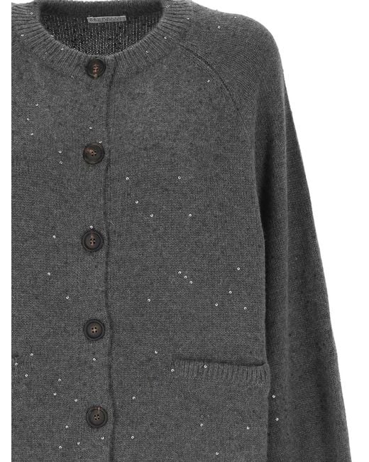 Brunello Cucinelli Gray Round Neck Long-Sleeved Sweater
