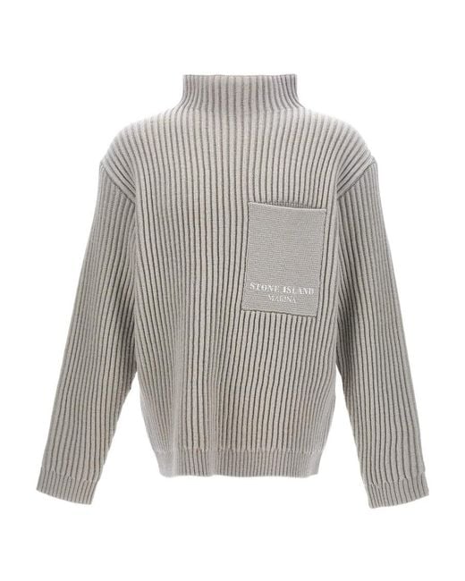 Stone Island Gray High-Neck Knitted Jumper for men