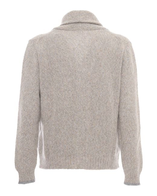 Fedeli Gray Ribbed Knit Cardigan for men