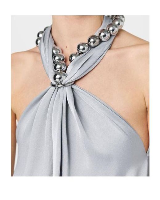 Stella McCartney Gray Ball-Chain Halterneck Satin Maxi Dress