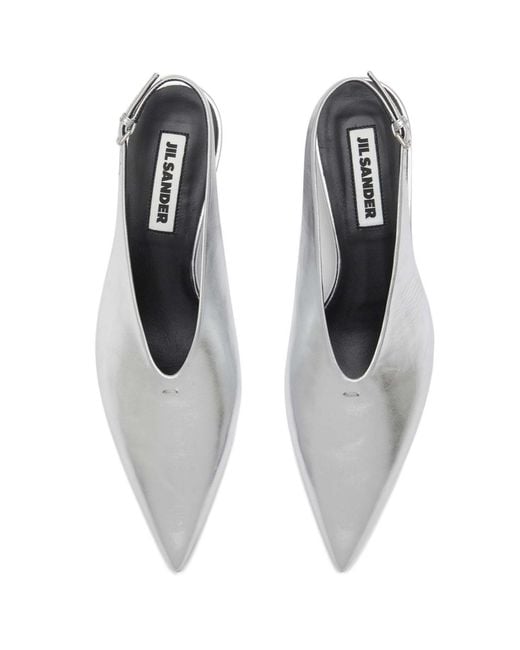 Jil Sander White Pointed Toe Slingback Pumps