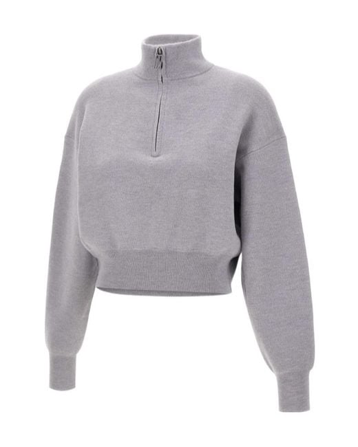 Victoria Beckham Gray Half-Zip Sweater