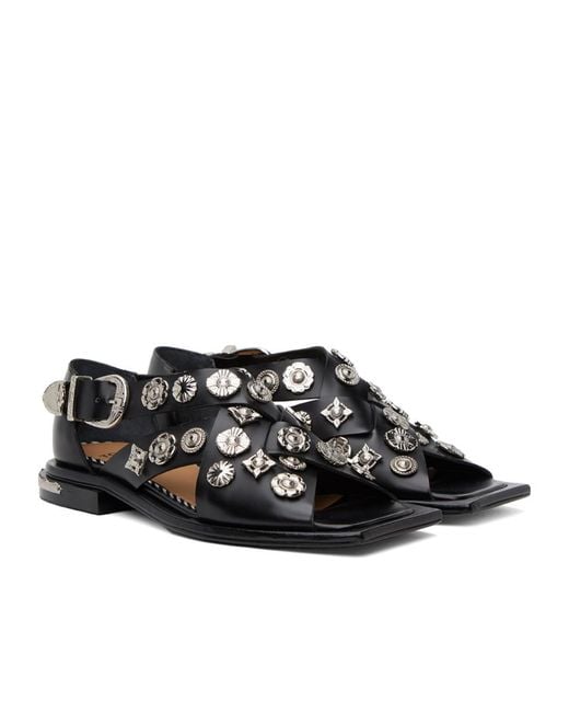 Toga Black Square Toe Flat Sandals