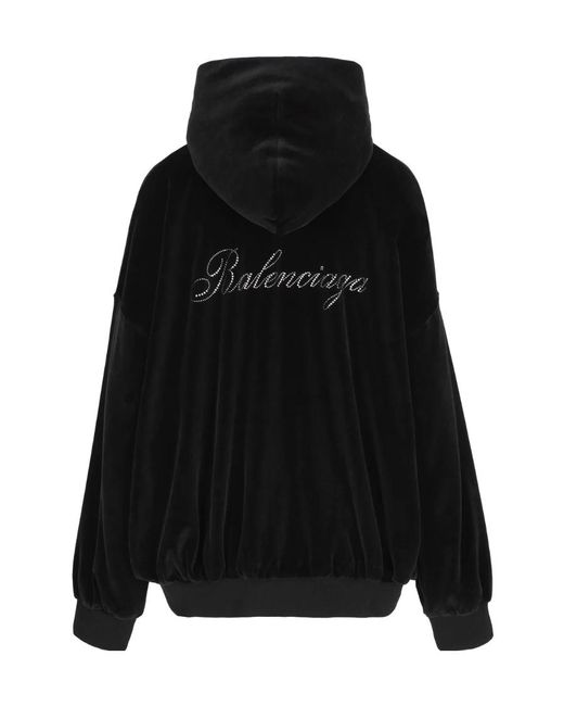 Balenciaga Embellished-Logo Zipped Hoodie in Black for Men