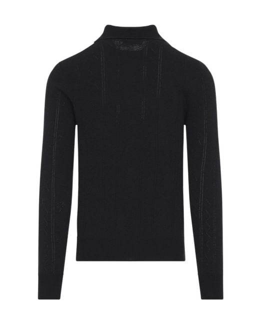 Dries Van Noten Black Long Sleeve Knitted Polo Shirt for men