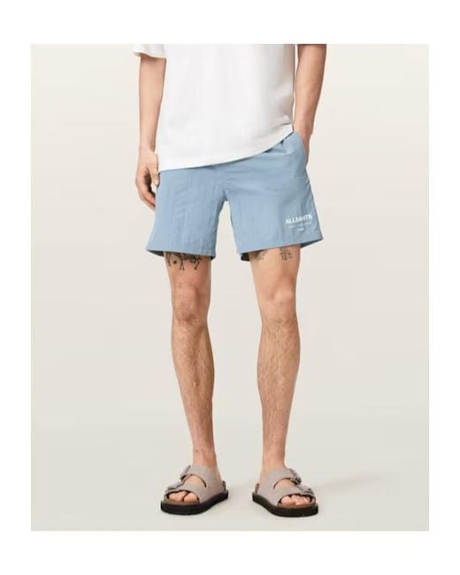 AllSaints Blue Underground Slim Fit Swim Shorts for men