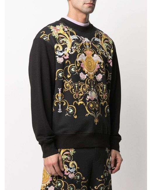 Versace Jeans Black Barocco-Print Cotton Sweatshirt for men