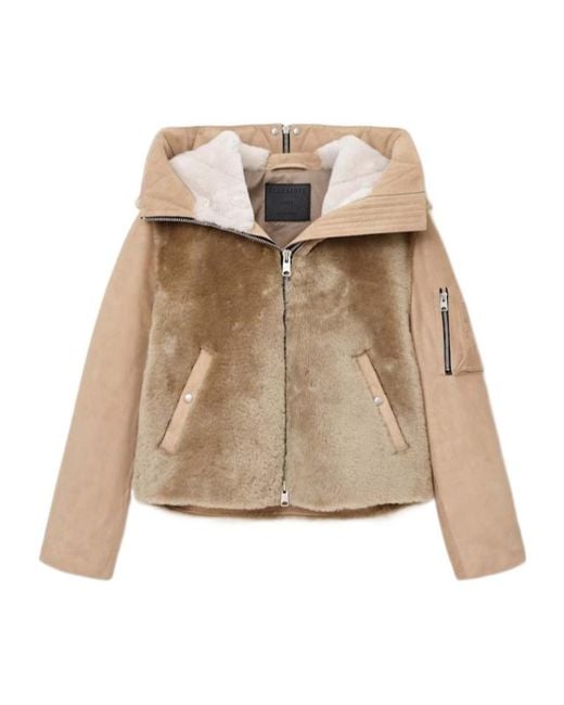 AllSaints Natural Dexter Collared Shearling Jacket