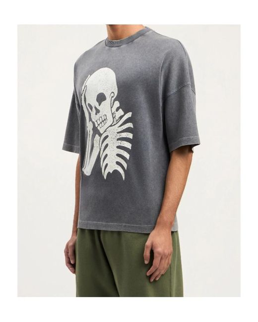 Palm Angels Gray Skull-Print Washed T-Shirt for men